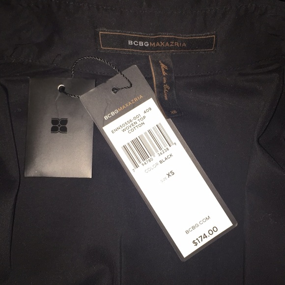 New BCBG Woven Cotton Black Down Button Top Sz XS - Picture 10 of 11